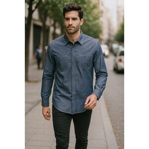 Weatherproof Vintage Denim Chambray Blue Button-Down Shirt Large